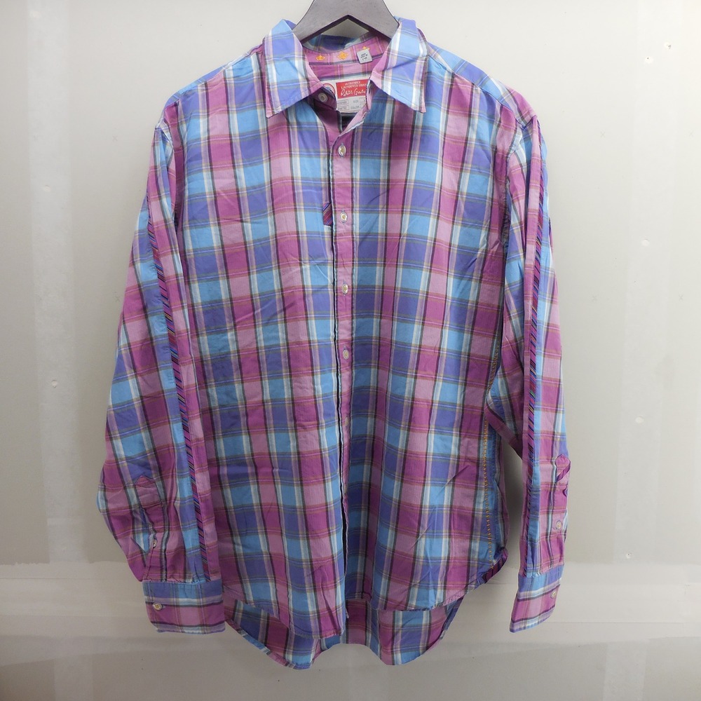 Robert Graham Freshly Laundered Shirt Mens Large Purple Blue Plaid Button Down
